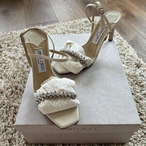 Jimmy Choo Meira 85 crystal-embellished leather slingback sandals (7.5)